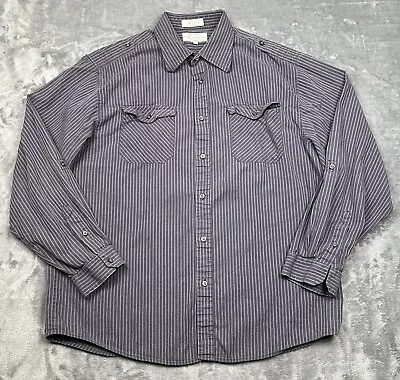 Eighty Eight Shirt Mens XL Gray Striped Button Up Long Roll Up Sleeve Vintage • $10.17