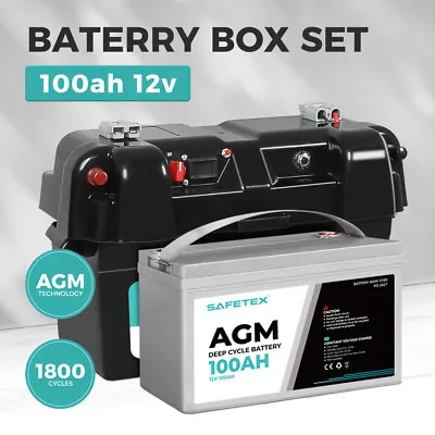 12V 100Ah AGM Battery Outdoor Rv Marine 4WD Deep Cycle & W/ Strap Battery Box • $275.99