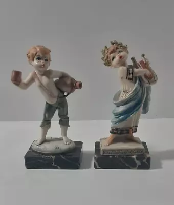 Fontanini Depose Italy Figurines Marble Base- Water Boy #3 & Harp Player #442 • $49