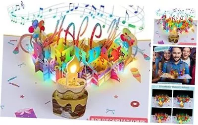 3D Musical Birthday Popup Card Blowable/Blow Out LED Light Candle And Colorful • $17.07