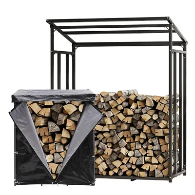 Large Outdoor Wooden Log Store Metal Garden Shed Firewood Stacking Storage • £139.95