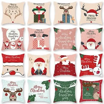 Merry Christmas Cushion Cover - Santa Claus Elk Home Decoration Pillowcase 1PC • $8.59