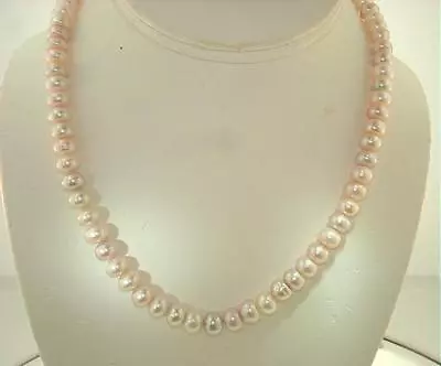 7.5mm Cultured Freshwater Lavender-pink Button And Mixed Pearl Necklace Ygp 17  • $25