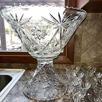 Anchor Hocking EAPC Star Of David Punch Bowl & Stand With 24 Cups And Hangers • $85