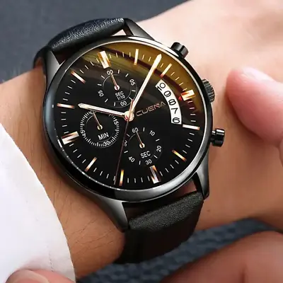 Mens Luxury Wrist Watch Leather Strap Quartz Watch Casual Gift Relojes De Hombre • $10.49