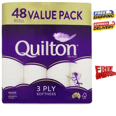 $29.99 • Buy Pack Of 48 Quilton Toilet Paper Tissue Rolls 3-Ply 180 Sheet