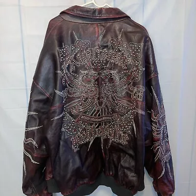 Marc Buchanan Pelle Pelle Leather Rhinestone Studded Jacket 56 / 2XL Dragon Sun • $3500