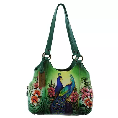 Women's Anuschka Hand Painted Leather  Passionate Peacocks  Shoulder Handbag • £294.99