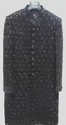 Indian Western Men's Wear Black Beaded Wedding Suit Kurta Size 38 /Pants 34 • $95