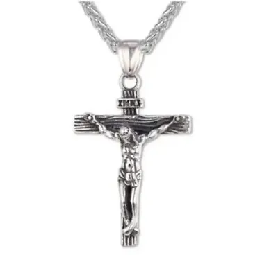 Men Women Cross Pendant Crucifix Jesus Christian Chain Necklace Silver  • £5.85