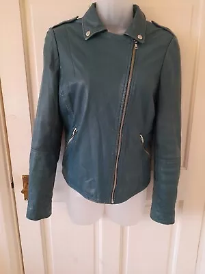MUUBAA Green Leather Biker  Jacket Size UK 10 / US 6 / EU 38 Soft Lamb Leather • $94.66