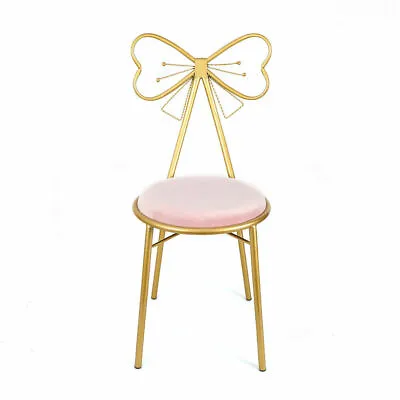 Butterfly Bow-Knot Vanity Chair Pink Velvet Gold Barstool Chair Makeup Matel Leg • $49