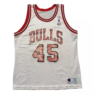 Vintage Michael Jordan Champion Jersey NBA Chicago Bulls #45 White Size 44 • $40