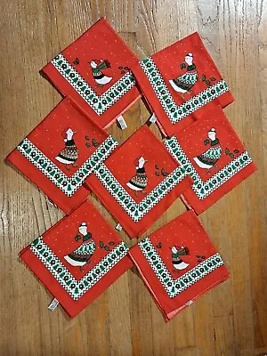 £12.77 • Buy Christmas Cloth Napkins Goose Vintage 7 Red Linen Green Duck Christmas Trees Set