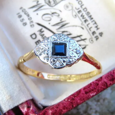 18ct Yellow Gold And Platinum Art Deco Sapphire And Diamond Ring Size Approx: O • £325