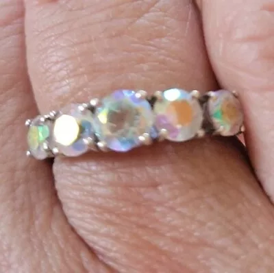 Estate 5 Stone Mystic Topaz Ring Fire Opal  7 Sterling 925 Chuck Clemency Signed • $188