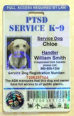 $26.95 • Buy Holographic Ptsd Service Dog Id Card Assistance Animal Id Badge Ada Tag 1 Ptsd H