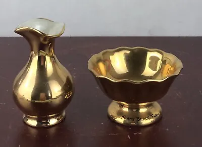 Antique Vintage Victoria Czechoslovakia Hu Gold Tone Custard Cup   And Vase • $15