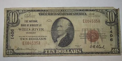 $10 1929 Wells River Vermont VT National Currency Bank Note Bill! Chart.  #1406 • $142.49