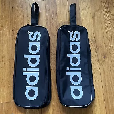 (2) Vtg ADIDAS Spellout Black Shoe BAG Nylon Full Zip Toiletry Dopp Shoe Gym • $29.99