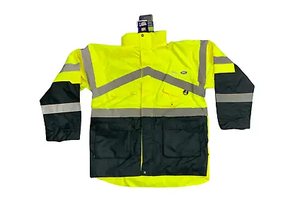 New Portwest Hivis Yellow/Navy Landrover Jaguar Executive Traffic Jacket Coat • £14.97