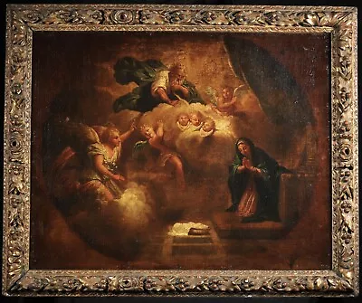 17th CENTURY LARGE FRENCH OLD MASTER OIL CANVAS - THE ANNUNICATION OF VIRGIN • £4.20