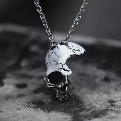 Retro Half Skull Gothic Punk Necklace Metal Skull Pendant Steampunk Jewelry • $12.79