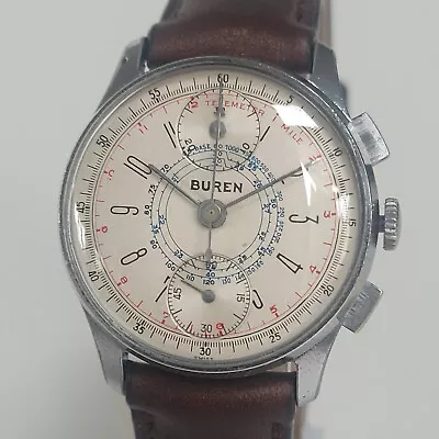 BUREN Vintage Stainless Steel Swiss Chronograph VENUS Cal 170 Column Wheel 1940s • $625