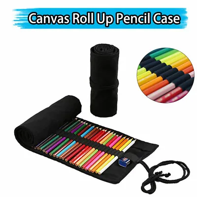 £9.71 • Buy Colored Canvas Roll Up Pencil Case Wrap Pen Holder Bag Storage Pouch 12-72 Holes