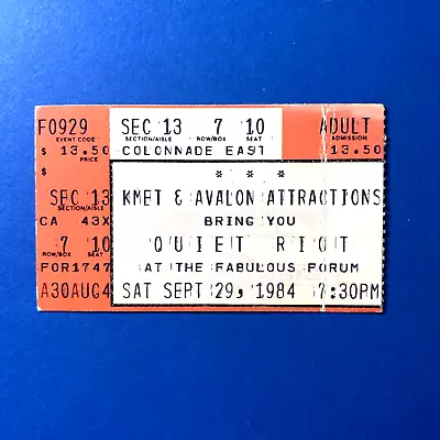 QUIET RIOT 1984 Ticket Stub Fabulous Forum Concert KMET & Avalon Present Vintage • $9.99