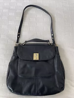 J. CREW Brompton Hobo Flap Bag Purse Satchel Black Pebbled Leather Large • $70