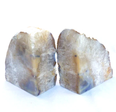 £52.50 • Buy Grey Agate Bookend Set X Large Polished Geode With Quartz Crystal 2134g 22cm