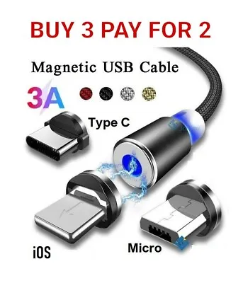£2.25 • Buy 3 In 1 Magnetic USB Cable Fast Charging Charger Phone Type-C Micro & IOS