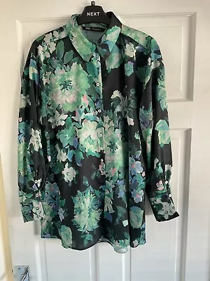 Zara Green Floral Oversized Shirt Long Sleeve Ladies M Immaculate RRP £29.00 • £10