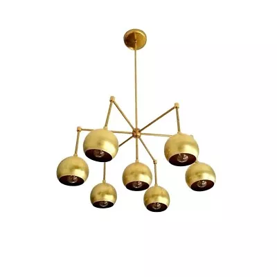7 Light Shade Mid Century Brass Sputnik Chandelier Light Fixture • $436.21