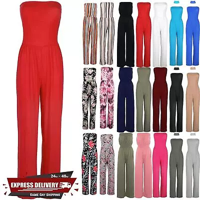 Women Wide Leg Palazzo Casual Ladies Boobtube Rompers Jumpsuit Plus Size • £7.49