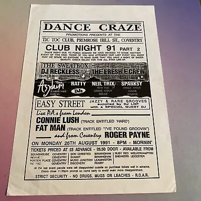 Dance Craze Rave Flyer Coventry 1991 • £0.99