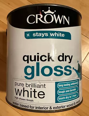 Crown Quick Dry Gloss Paint - Pure Brilliant White - 2.5L - Quick Dry Unopened  • £10.50