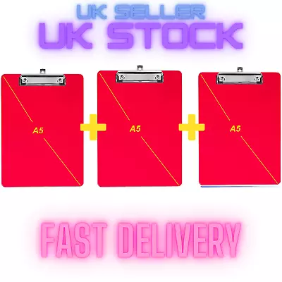 3 X A5 Size Clipboard Hardboard Make Notes Brand New Stationary Steel Clip • £5.99