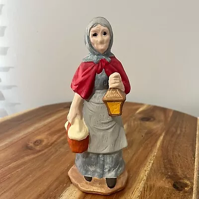 Ceramic Figurine Old Lady Carrying Her Lantern And Basket Doing Errands Vintage • $6.99