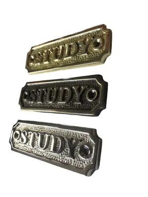 STUDY Door Sign NAME PLATE + SCREWS SOLID POLISHED BRASS ANTIQUE BRONZE NICKEL • £15