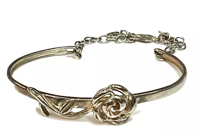 Vintage Sterling Silver 925 Children's Hinged Bangle Bracelet Rose Stem 9g • $19.99