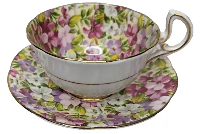 Royal Standard Virginia Stock Floral Chintz Tea Cup & Saucer Dish  D Handle • $15.99