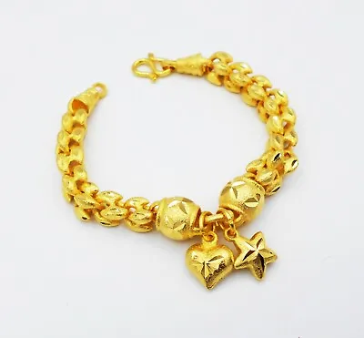 $38.85 • Buy Star & Heart Dangle 23K 24K Thai Baht Yellow Gold GP Bracelet 7  Jewelry Women