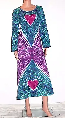 $95 • Buy TIE DYE Women's Purple Hearts Long Sleeve Dress Grateful Dead Sm Med Lg Xl 2X 3X