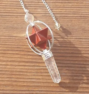 Natural Red Jasper Gemstone 3 Stone Merkaba Star Spinning Pendulum • £10.21