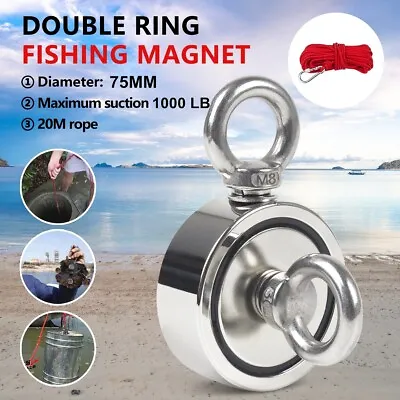 Fishing Magnet Kit Up To 1000LB Strong Neodymium With Pull Force Rope &Carabiner • $29.50