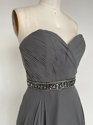 Gray Prom Dress Size 6 Grey Beaded Chiffon Lace Up Party Gown Sz 6 • $159.92