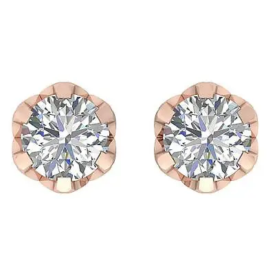 Solitaire Stud Earrings Screw Back Round Cut Diamond I1 G 0.75 Carat Rose Gold • $1209.99