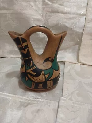 Vintage R.Galvan Mexican Mexico Signed Pottery Vase Wedding Vase 5.5  Tall • $10